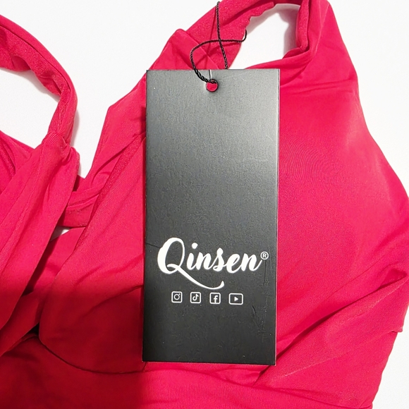 QINSEN Sexy V Neck One Piece Bathing Suit Cross Back High Waist Medium - Picture 9 of 10